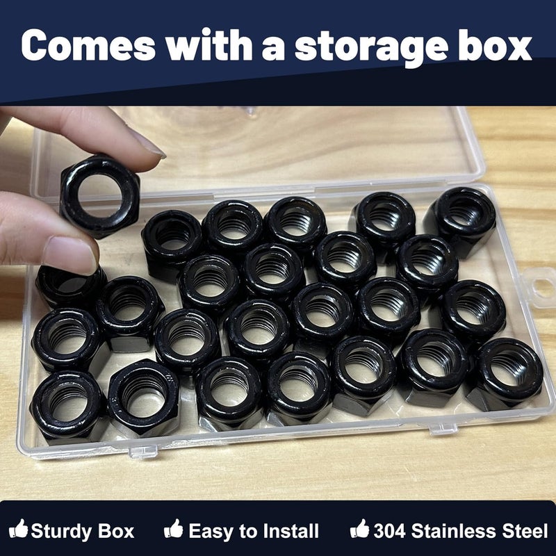 ZQZ 1/2"-13 Black Nylon Lock Nuts, 14Pcs 304 (A2-70) Stainless Steel Nylon Insert Locknuts, Black Oxide, Coarse Thread Nylock Nuts - Image 5